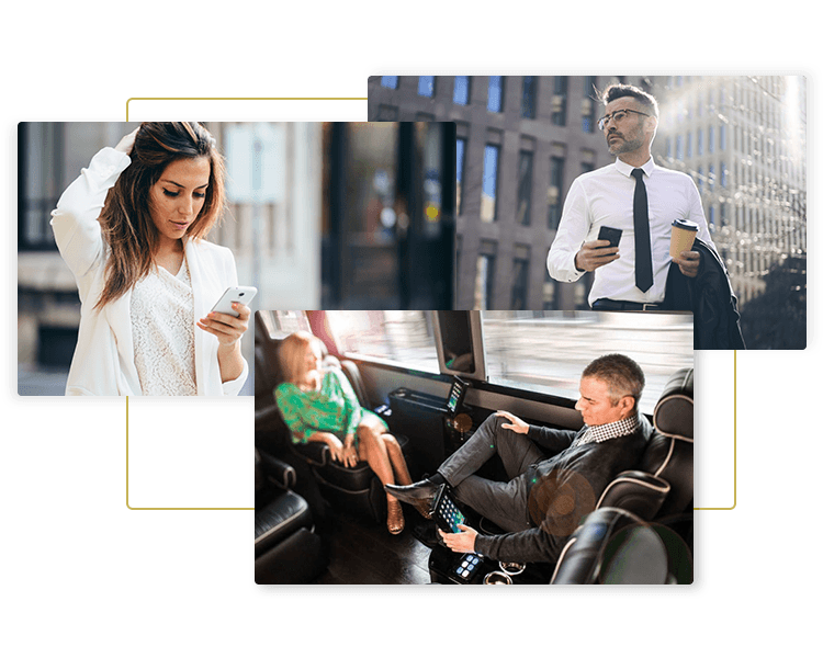Images of business executives and luxury executive transportation from Go Luxe in  and Southern=